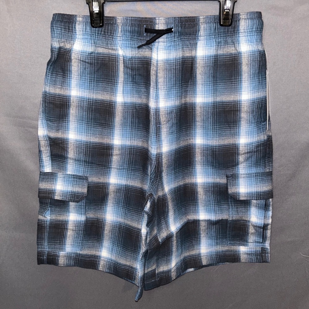 Weekend Academy Boys Blue Plaid Flannel Cargo Shorts XL 14/16‎ NEW
